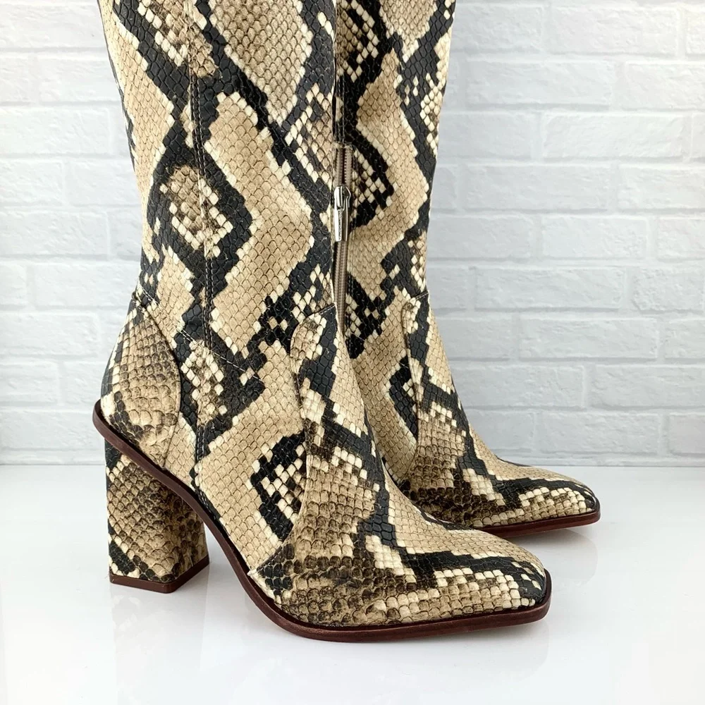 NEW! Vince Camuto Dreven Over The Knee Snake Square Heel Boots Shortbread